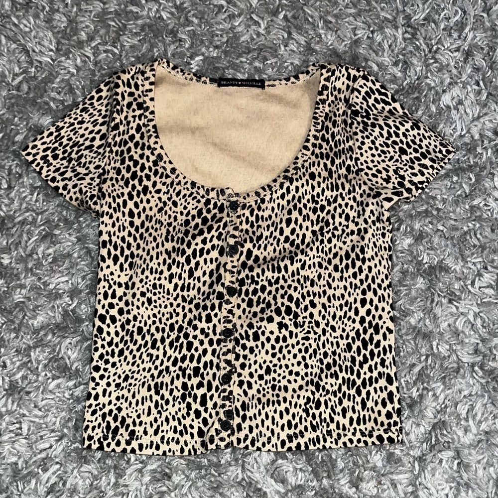 Brandy Melville Leopard Print Button up t shirt size small